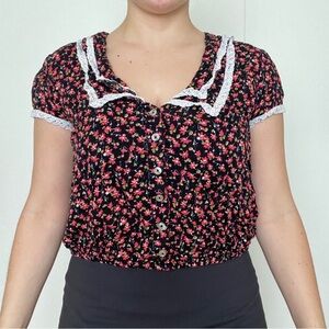 Free People Black & Pink Floral Top